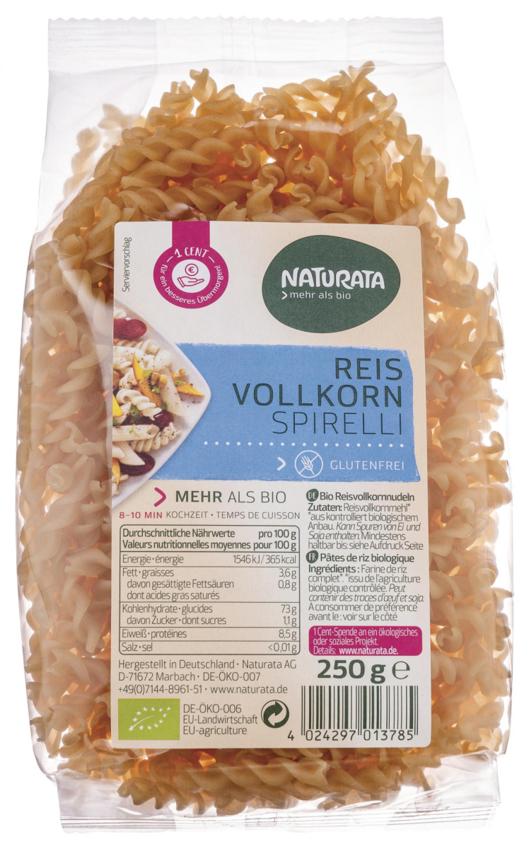Reis Vollkorn Spirelli, kbA GLUTENFREI
